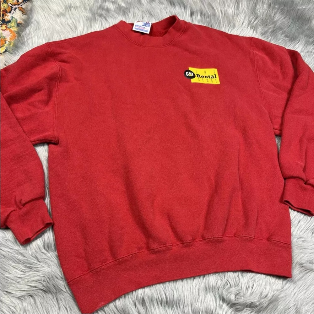 Vintage Red Crewneck Sweater CAT Work Wear The Rental Store Construction